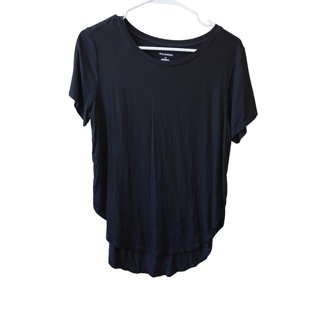 Halogen Womens Black Short Sleeve High Low Crew Neck Tee Shirt Size M New Casual